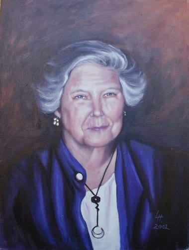 Formal portrait painting of Mrs. Susan Shipley in a blue jacket